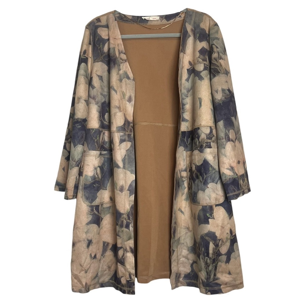 SOLITAIRE Anthropologie Boho Floral Open Front Kimono Cardigan Pockets Large
